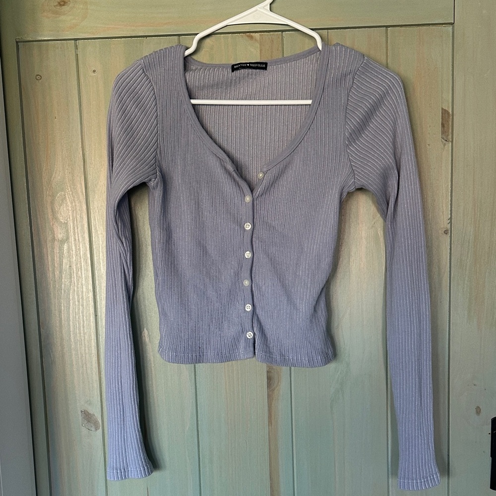 Brandy Melville Light Purple Ribbed Button-Down Shirt